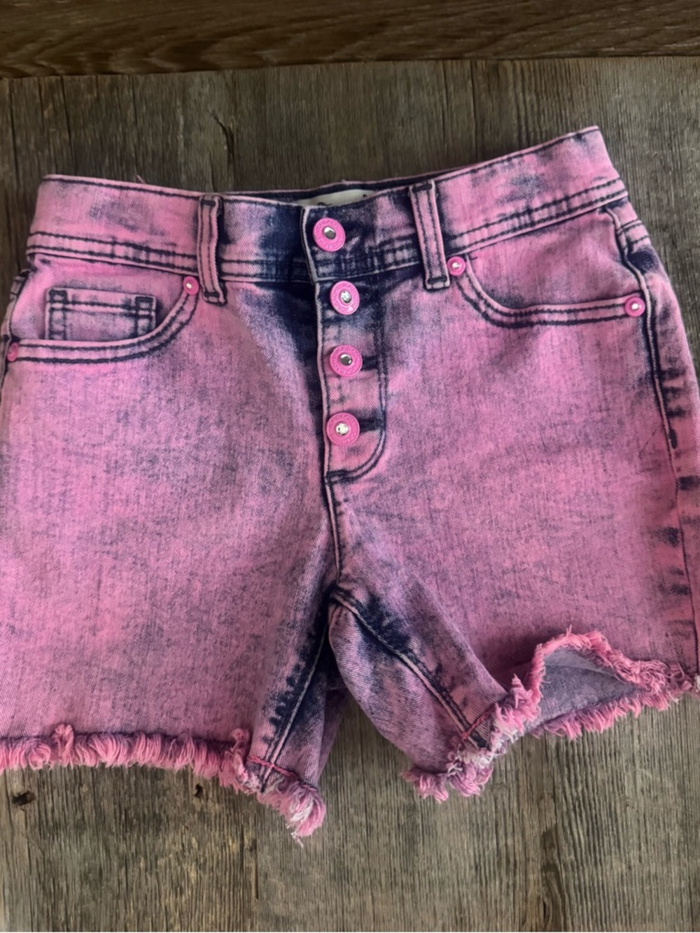 Girls Jordache Pink Acid-Wash High-Rise Button-Fly Jean Shorts
